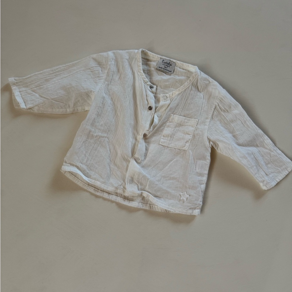 Tocoto Vintage Baby Shirt White Cotton Gauze Linen Blend Size 3M